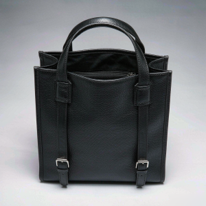 black pebbled leather large structured tote bag