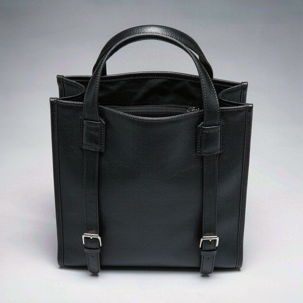 black pebbled leather large structured tote bag