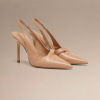 nude beige leather slingback kitten heels