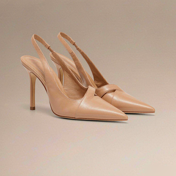 nude beige leather slingback kitten heels