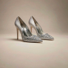 pale silver crystal-embellished satin heels