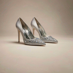 Celeste Crystal-Embellished Heels pale silver crystal-embellished satin heels