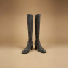 charcoal grey knee-high suede boots