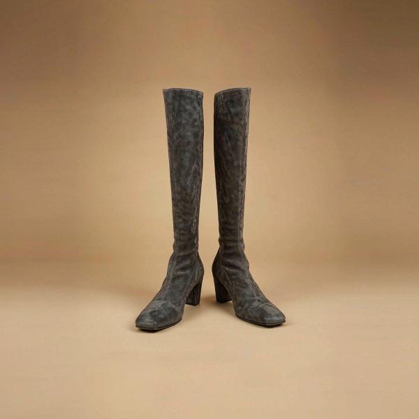 Fleur Knee-High Suede Boots charcoal grey knee-high suede boots