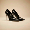 black patent pointed-toe stiletto pumps