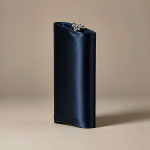 deep midnight blue satin evening clutch