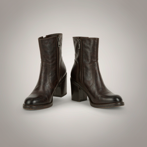 Romy Leather Ankle Boots dark brown block-heel leather ankle boots