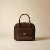 espresso brown croc-embossed leather satchel with gold push-lock